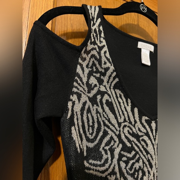 Cache Black and Gold Metallic Cold Shoulder Tunic Top Size XS - Picture 3 of 5